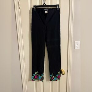 Black Pants with Floral Embroidery